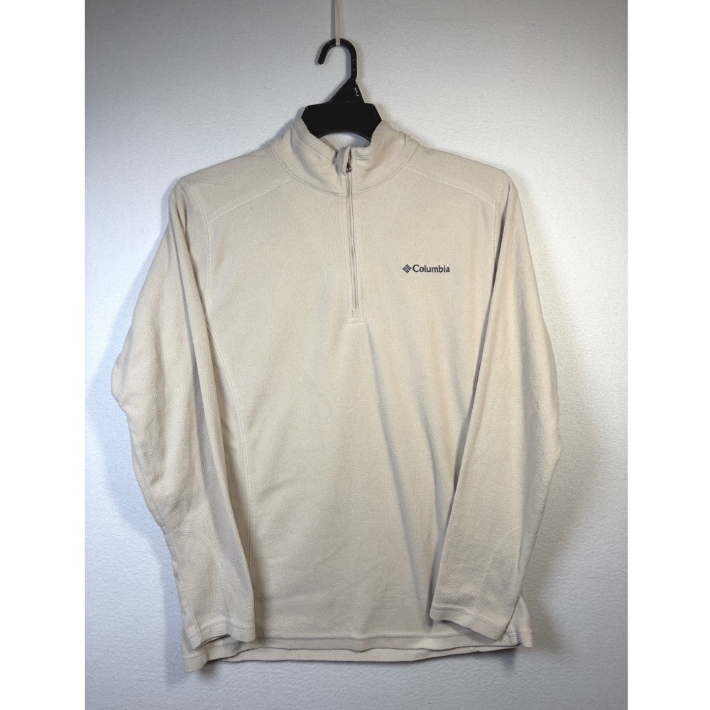Columbia Quarter Zip Fleece Mens Small Beige Excellent Lightweight Pullover
